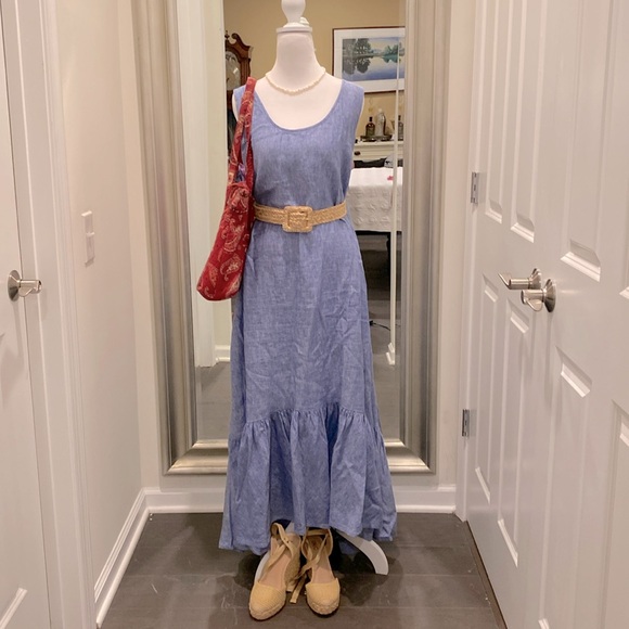 Ralph Lauren Blue Label Dresses & Skirts - Ralph Lauren Linen Ruffled Maxi Dres. Polo Vintage Blue Label size XXL high low